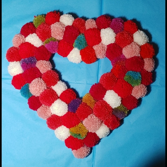 Boho Valentine Heart Pom Pom Door / Wall Wreath